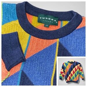 Tundra Vintage 90s Coogi Style Textured Sweater Multicolor Geometric‎ Pattern L